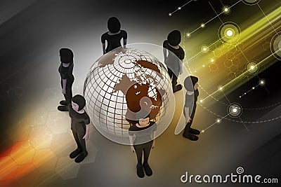 People around a globe representing social networking
