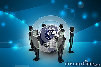 People around a globe representing social networking