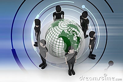 People around a globe representing social networking