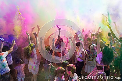 People celebrating Holi Festival of Colors.