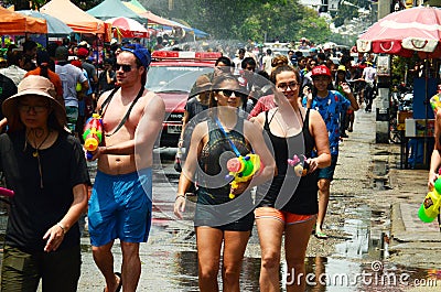 People celebrating Songkran or water festival