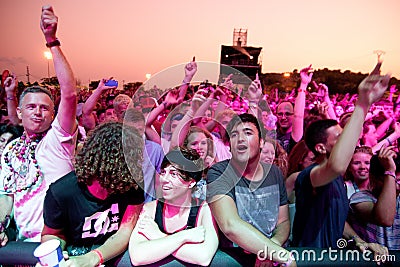 People from the crowd (fans) watch a concert at FIB Festival