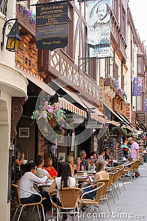 People enjoy at a terrace in London Court,Perth,AU