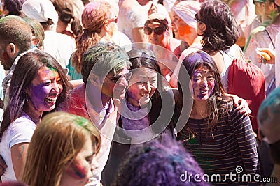 People at Festival of colors Holi Barcelona