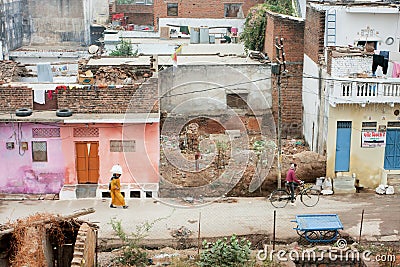 People move on the street in poor area