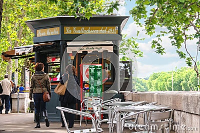 People near the kiosk of a roadside cafe, Rome, Italy