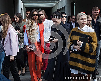 People outside Armani fashion shows building for Milan Women s Fashion Week 2014