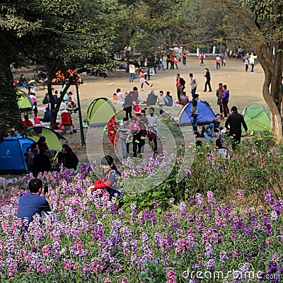 People in a park,in spring