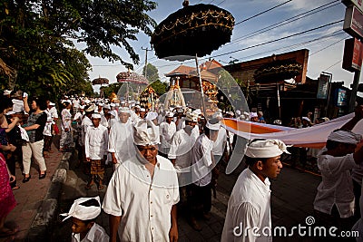 People during performed Melasti Ritual on Bali
