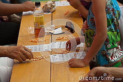 People playing Bingo outside