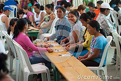 People playing Bingo outside