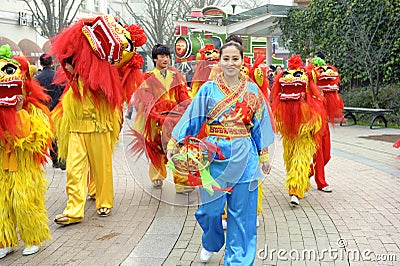 People playing lion dances to celebrate festivals
