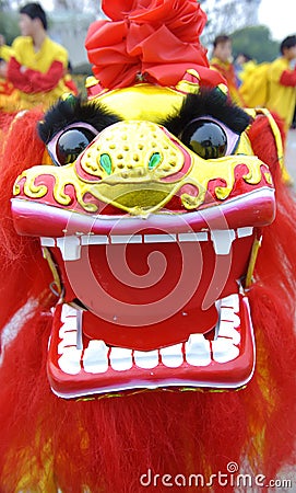 People playing lion dances to celebrate festivals