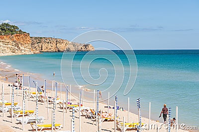 People on Praia De Mos beach in Lagos, Algarve, Portugal.