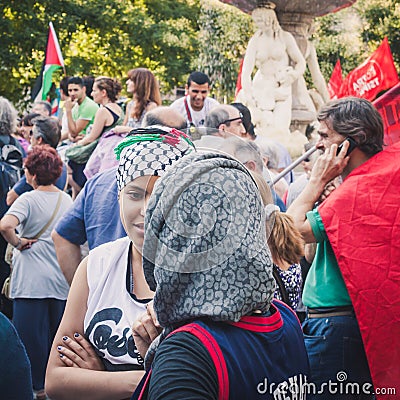 People protesting against Gaza strip bombing in Milan, Italy