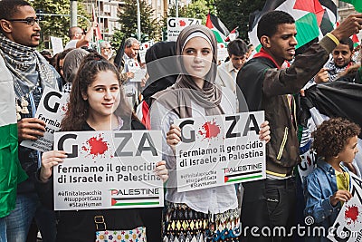 People protesting against Gaza strip bombing in Milan, Italy