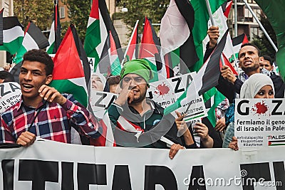 People protesting against Gaza strip bombing in Milan, Italy