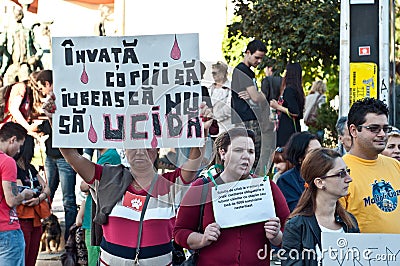 People protesting against street dog euthanasia, in Bucharest