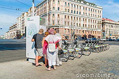 People in Pushkin Square of Moscow, Russia