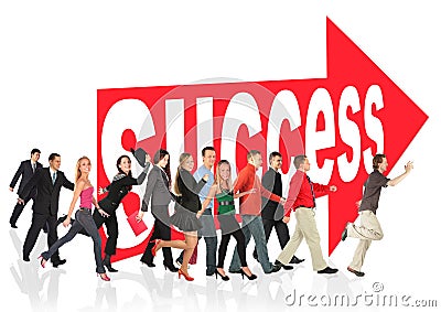 People run to success following the arrow sign