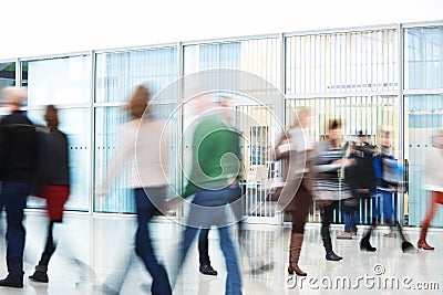 People Rushing through Corridor, Motion Blur