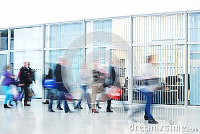 People Rushing through Corridor, Motion Blur