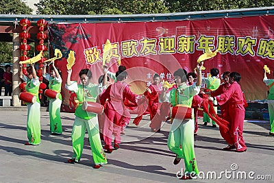 People sing and dance to celebrate the chinese new year