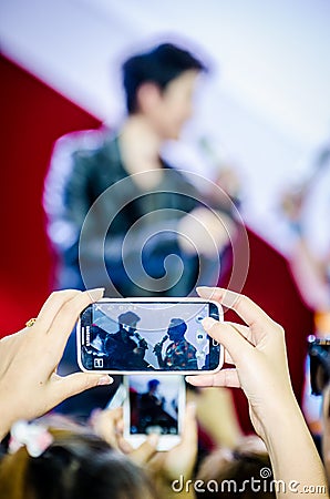 People take a pictures during concert.
