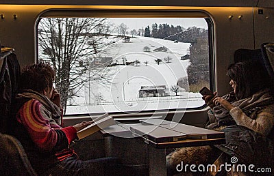 People traveling on a train