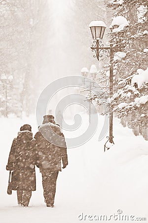 People walking in the snow