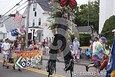 People walking in the Wellfleet 4th of July Parade in Wellfleet, Massachusetts.