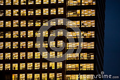 People working in a modern office building