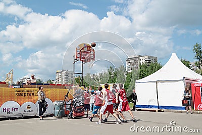 PERM, RUSSIA - JUN 13, 2013: Young people play at Youth Basketba