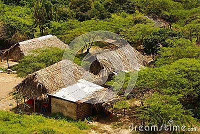 Peru, Peruvian Amazonas landscape. The photo present typical indian tribes settlement in Amazon