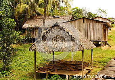 Peru, Peruvian Amazonas landscape. The photo present typical indian tribes settlement in Amazon