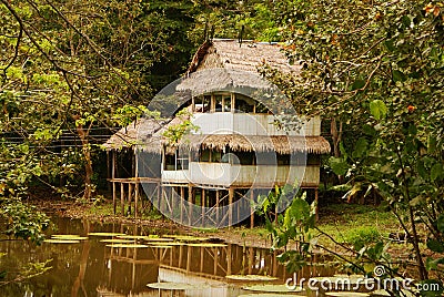 Peru, Peruvian Amazonas landscape. The photo present typical indian tribes settlement in Amazon