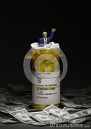 Pharmaceutical CEO will prescription pills and bottles, vertical