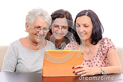 Photo memories family women using tablet