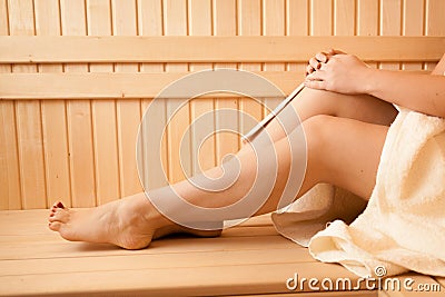 Photo of sexy women feet at sauna