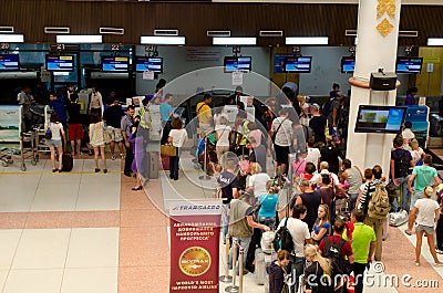 Phuket - Oct 19: Passengers arrive at check-in counters at Phuke