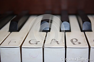 Piano keyboard with notes