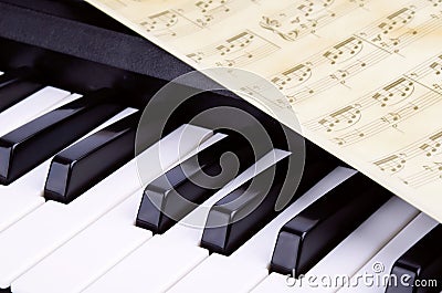 Piano keys closeup, music