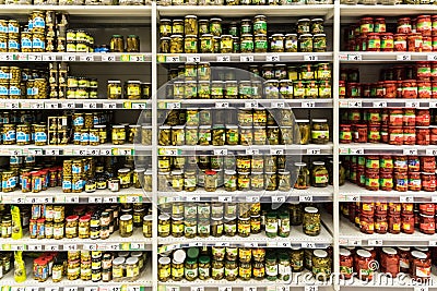 Pickles Jars On Supermarket Stand