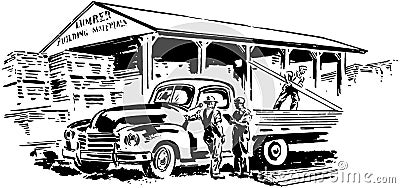 Pickup Truck And Lumber Yard