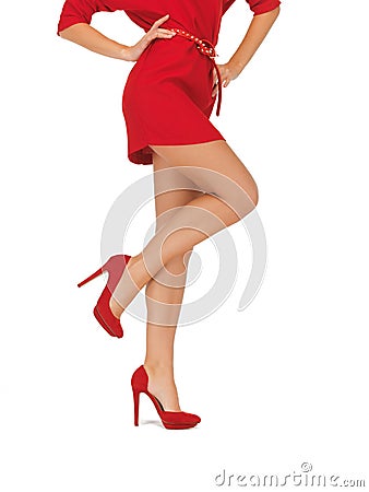 Picture of woman in red dress on high heels