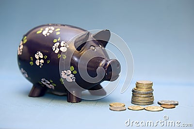 Piggy bank and coins