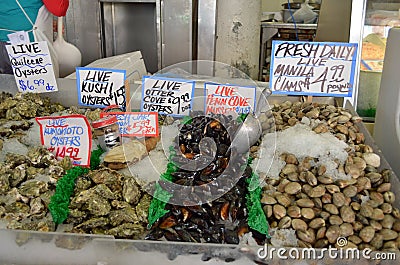 Pike Place Market clam, muscles, oysters