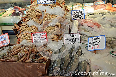 Pike Place Market crab, fish, and shrimp