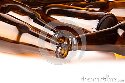 Pile of beer bottle on white background