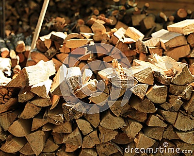 Pile of firewood in the village